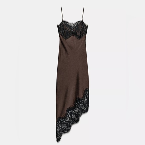 ZARA ASYMMETRIC SATIN LACE DRESS ZW COLLECTION - Picture 2 of 9